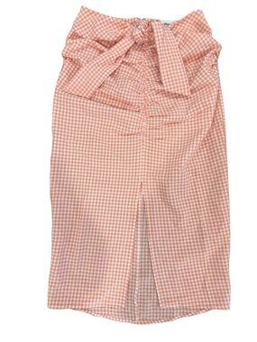 Mango Pink Gingham Ruched Tie Front Midi Skirt Size Small NWT